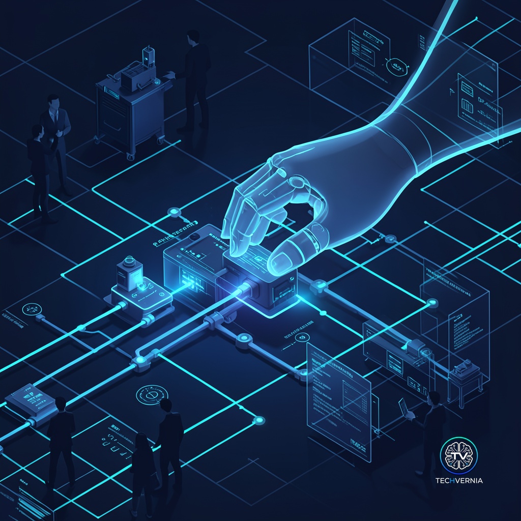 Autonomous AI agent hand reaching into a glowing isometric production pipeline — what works vs overhyped in 2026