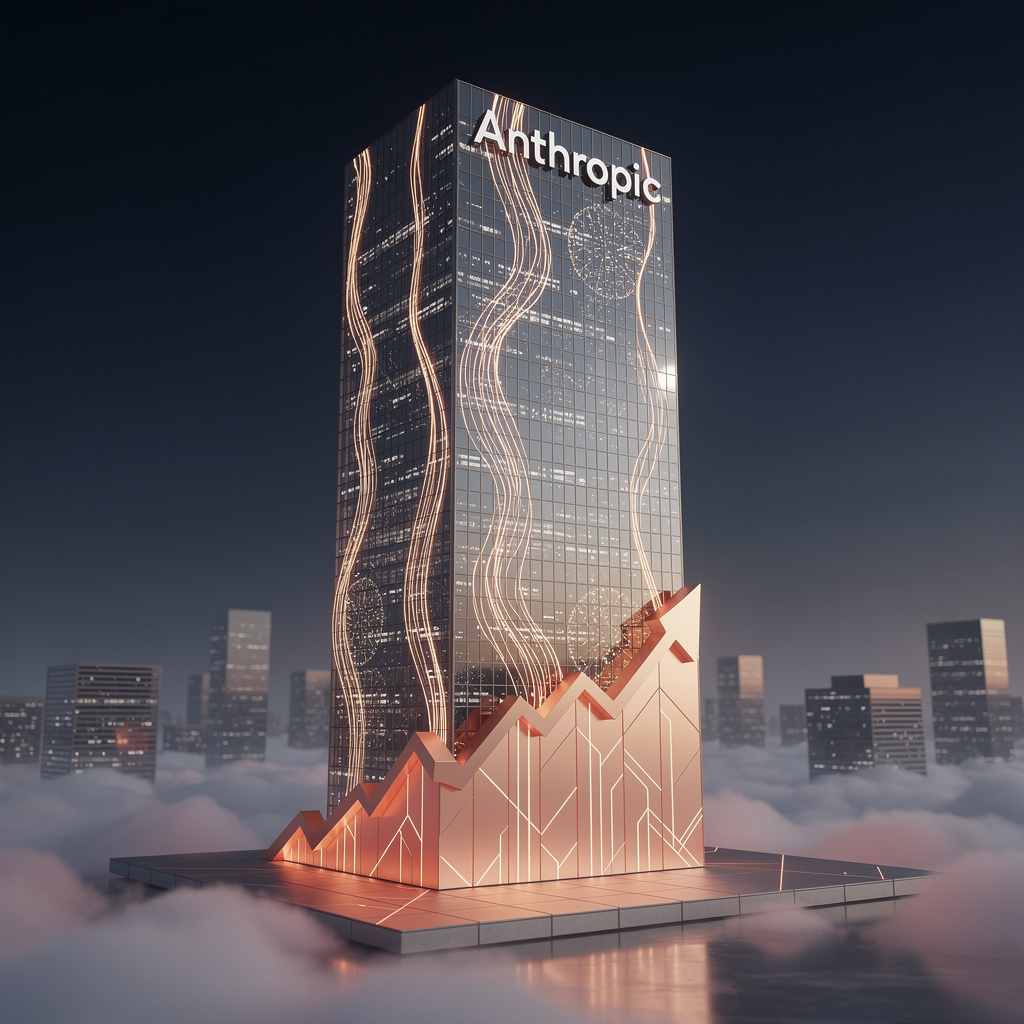 Anthropic headquarters with stock market ticker overlay and $900 billion valuation milestone