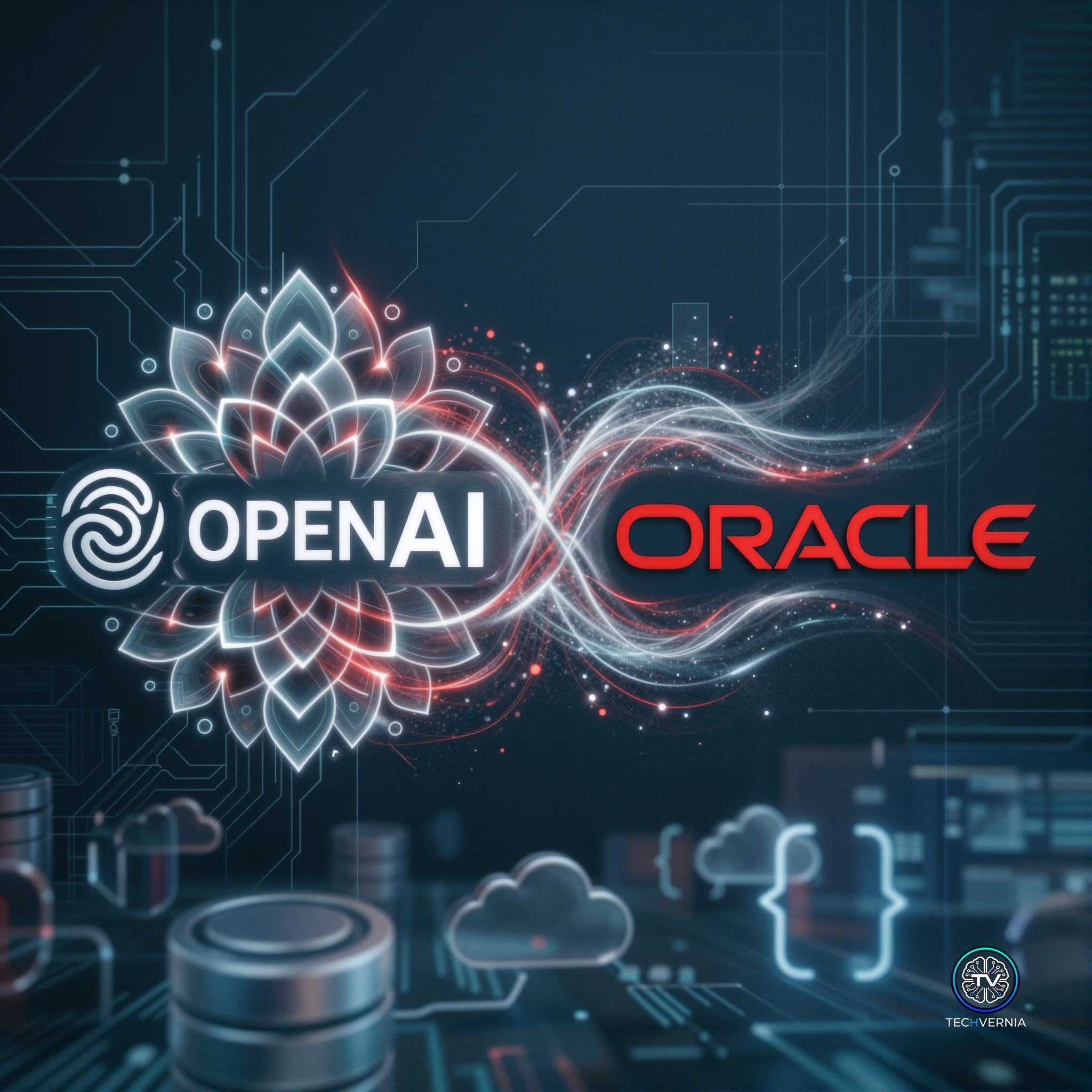 Oracle Cloud and OpenAI logos connected by a glowing data pipeline — enterprise AI platform consolidation 2026
