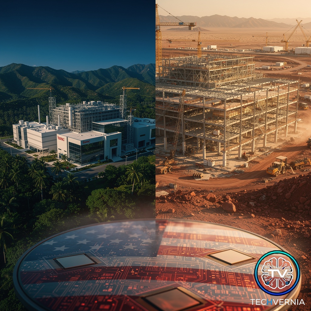 Sam Altman AI chips America — semiconductor fab with US flag and circuit board