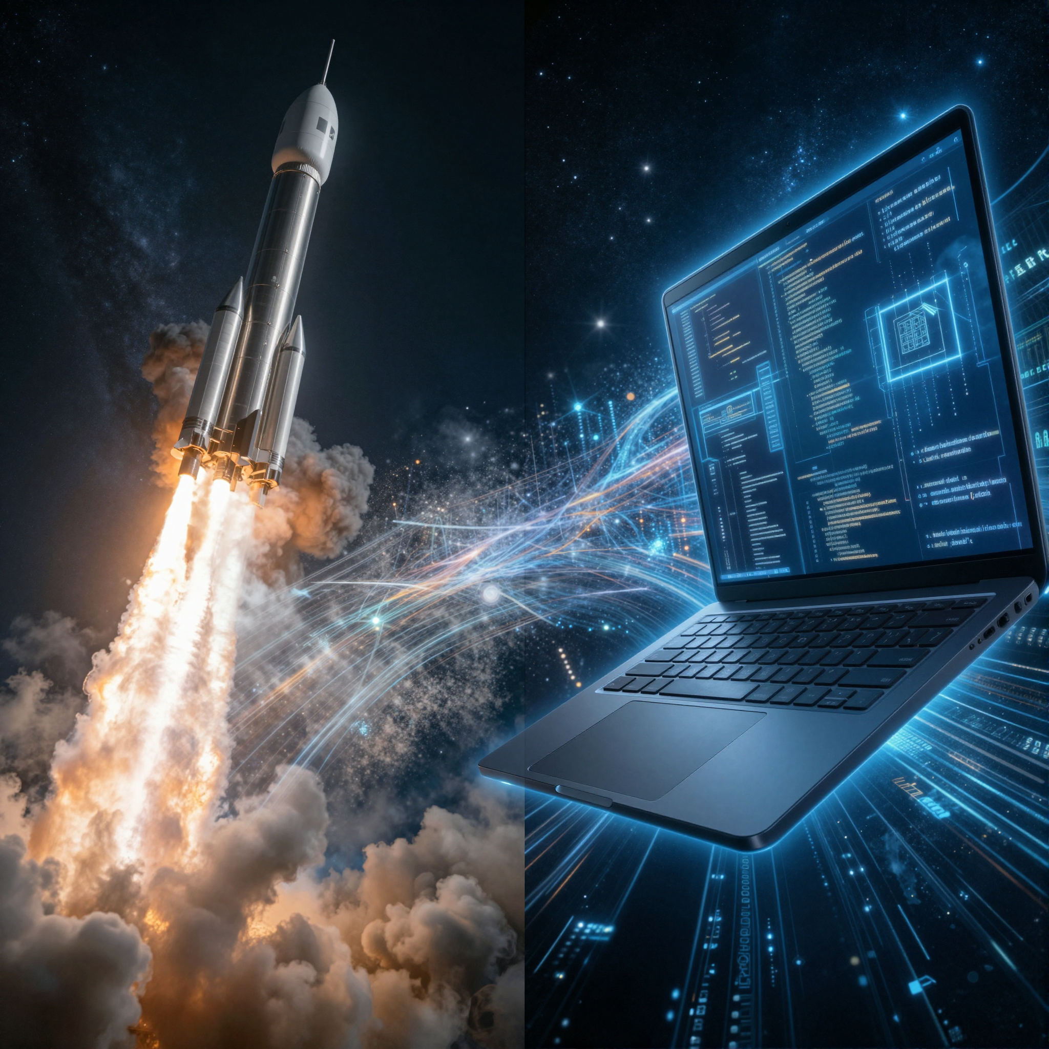 SpaceX rocket and Cursor IDE logo merging into a $60 billion acquisition deal — the largest startup acquisition in history