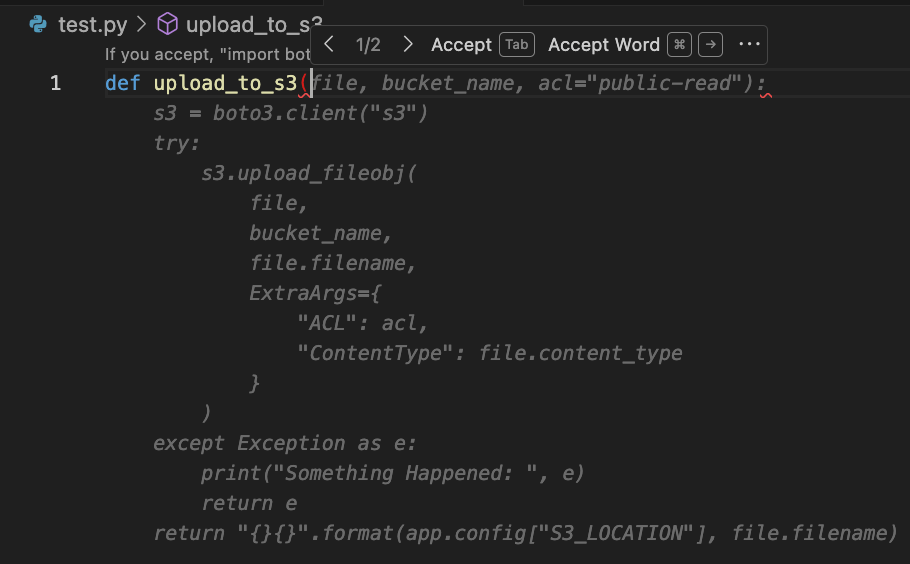 CodeWhisperer completion