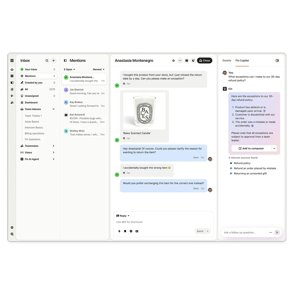 Intercom Fin Interface Screenshot