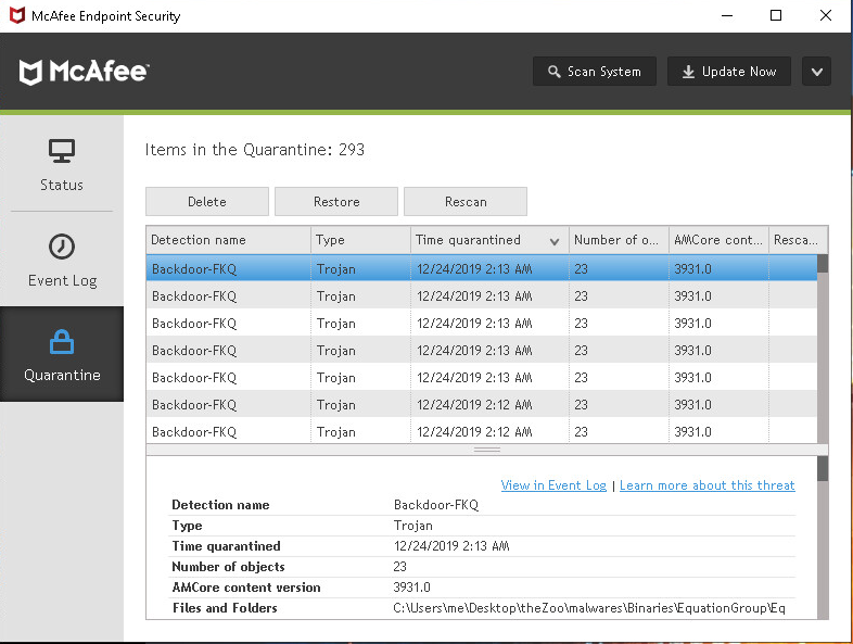 Mcafee Mvision Interface Screenshot