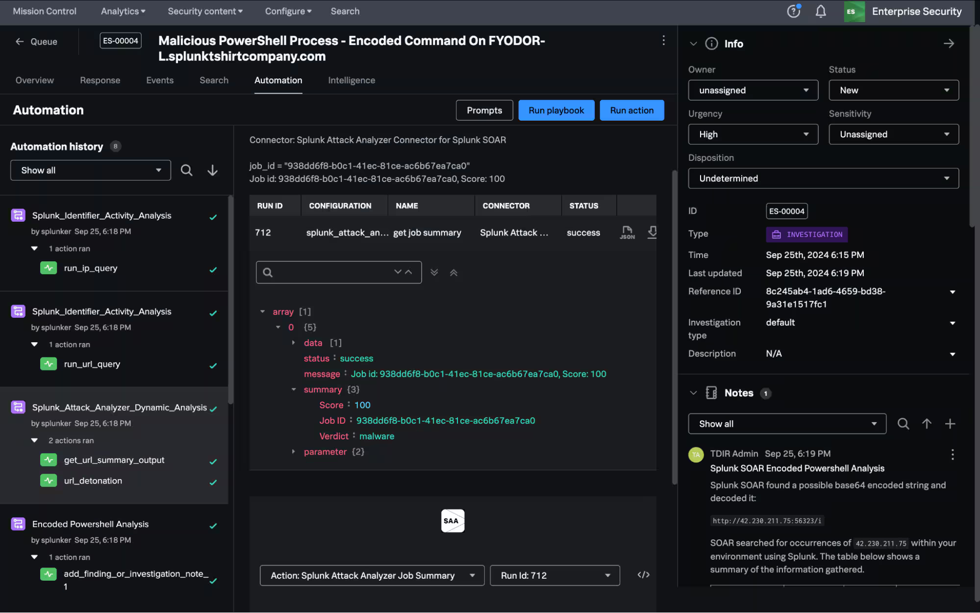 Splunk Security Interface Screenshot