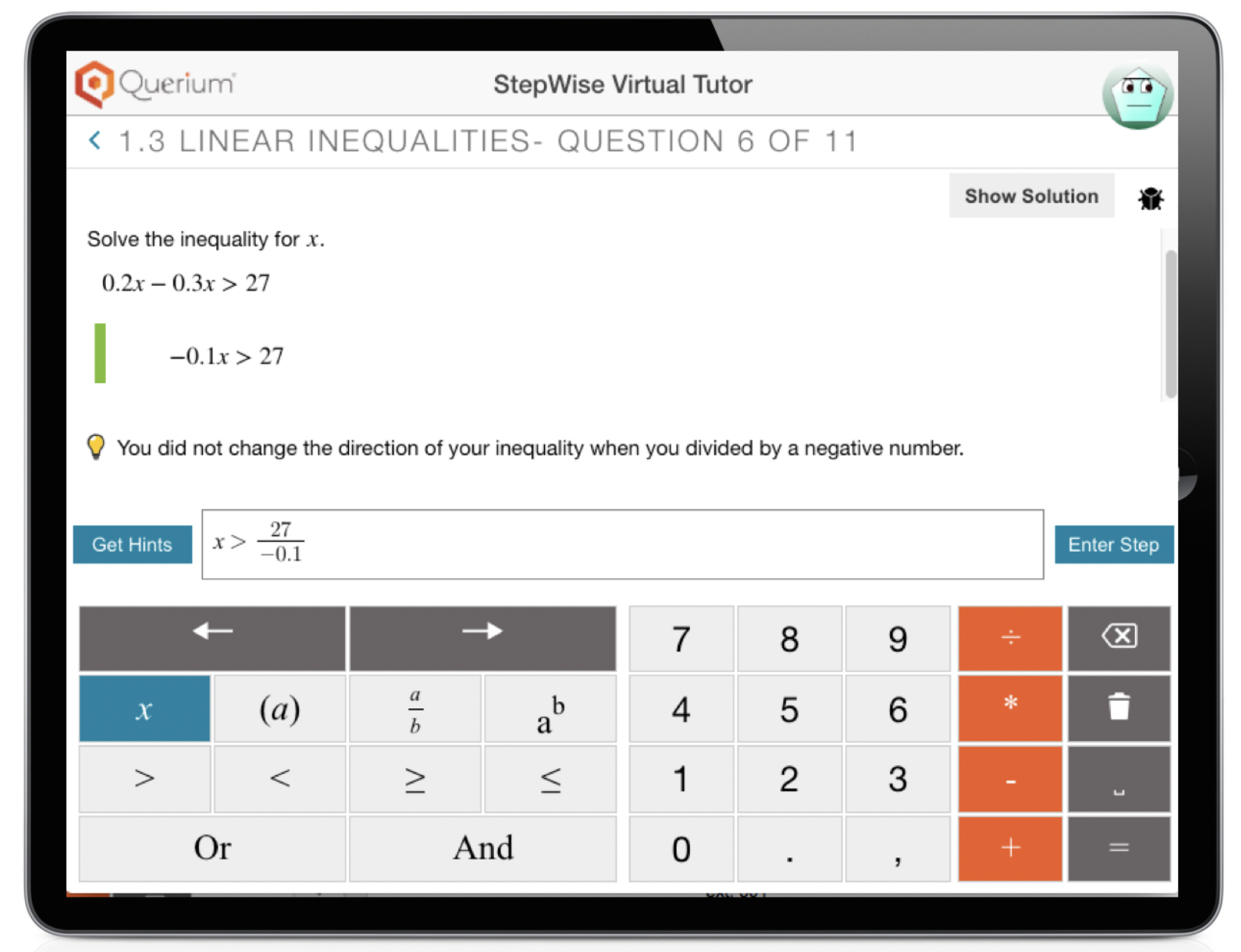 Querium Interface Screenshot