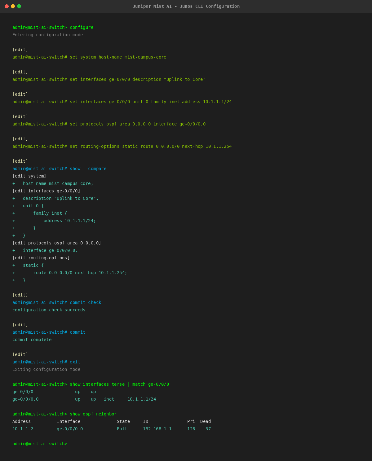 Juniper Junos CLI Configuration